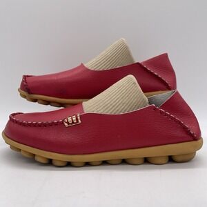 Venus Celia Womens 39 (8.5) Shoes Moccasins Red Leather Slip On Moc Toe Walking